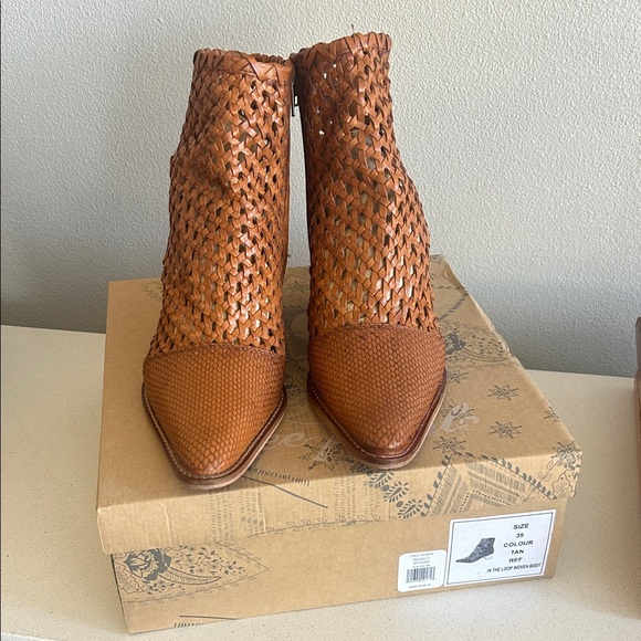 Free People Shoes - Free People Brown Woven Ankle Booties Size 39 New in Box Never Worn